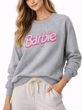 Junk Food Barbie Sweatshirt Gray Graphic Crewneck Y2K Coquette Casual